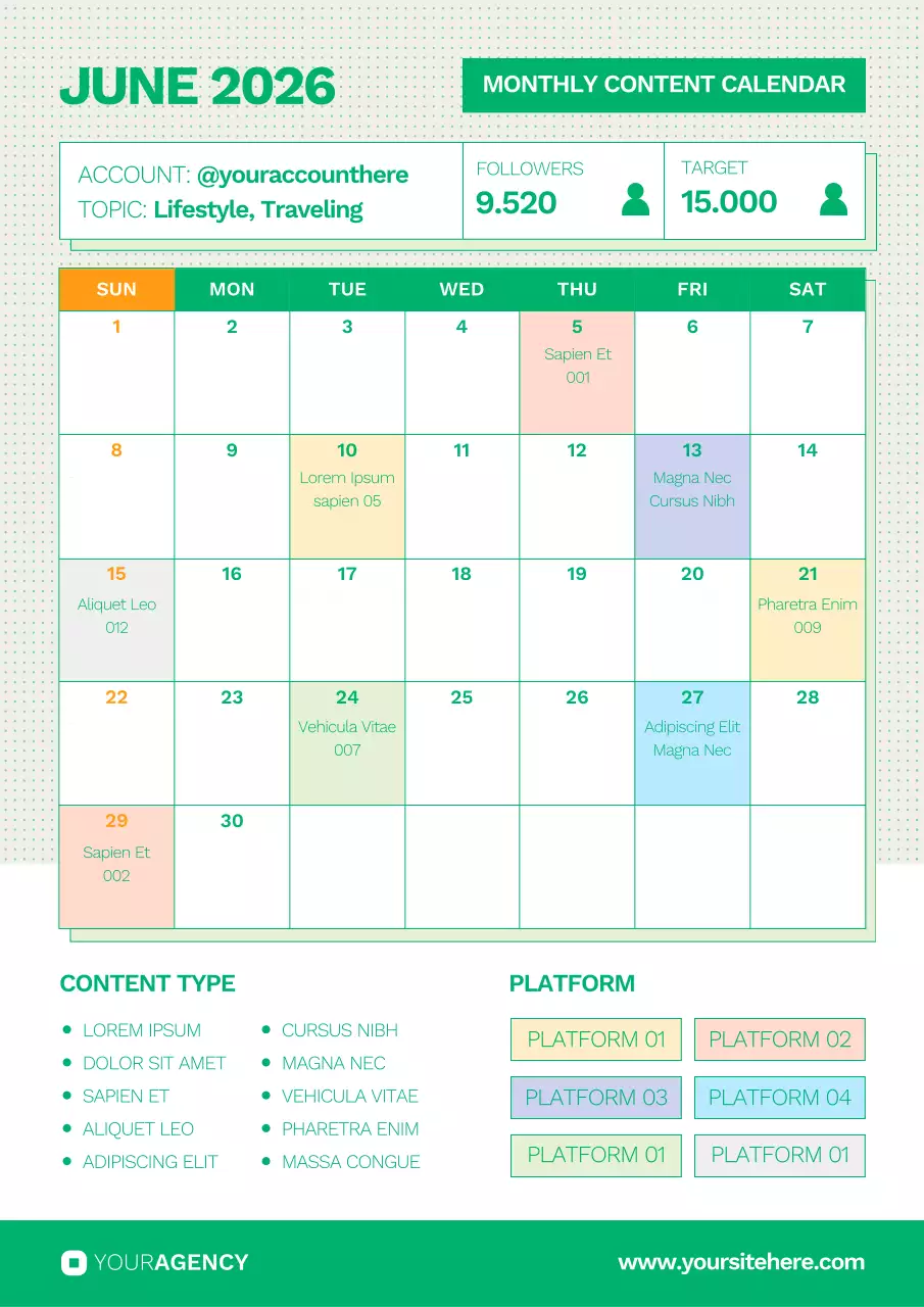 Monthly Content Social Media Calendar in Vertical Format Poster