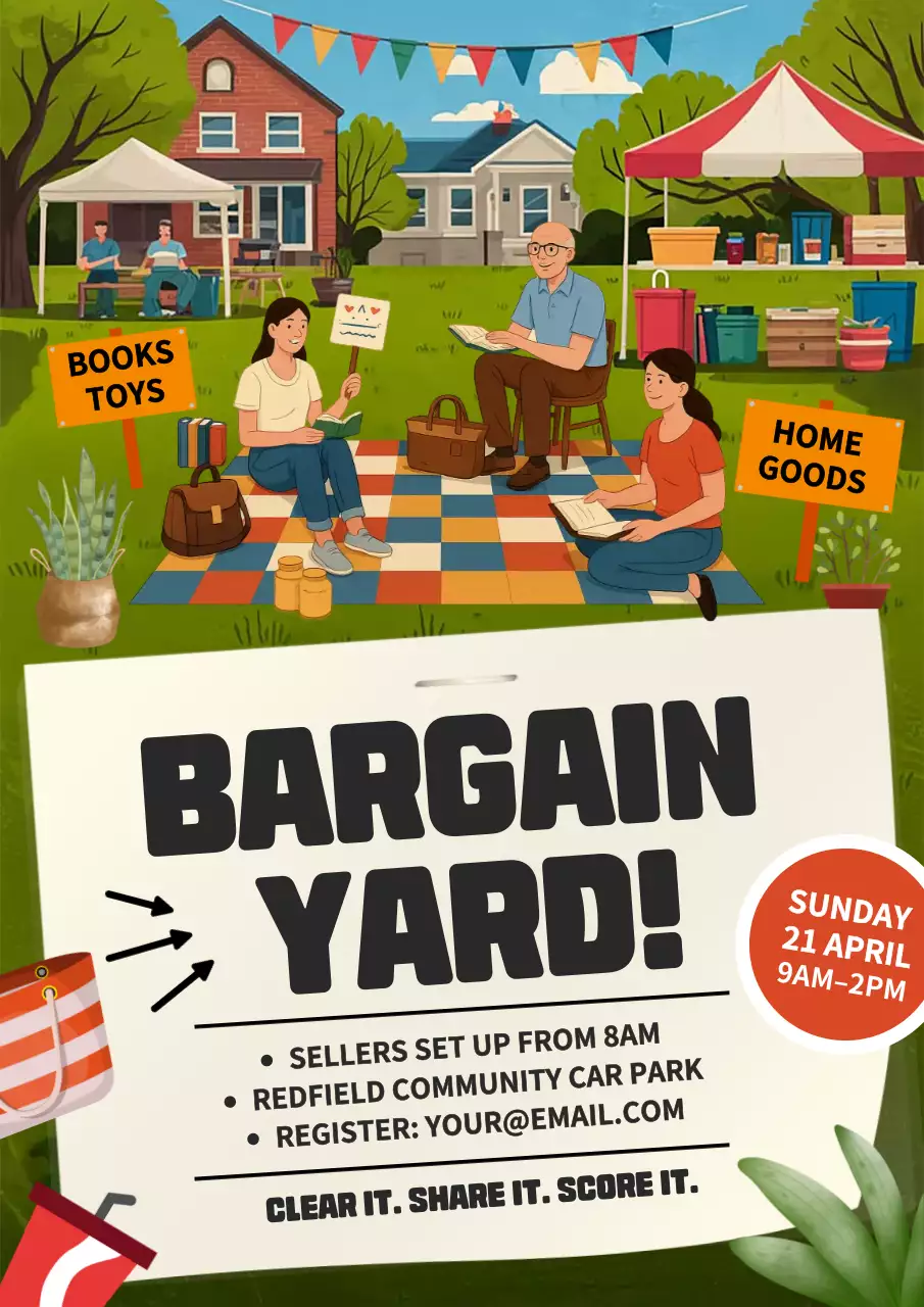 Green Retro Yard Sale Promotion Poster