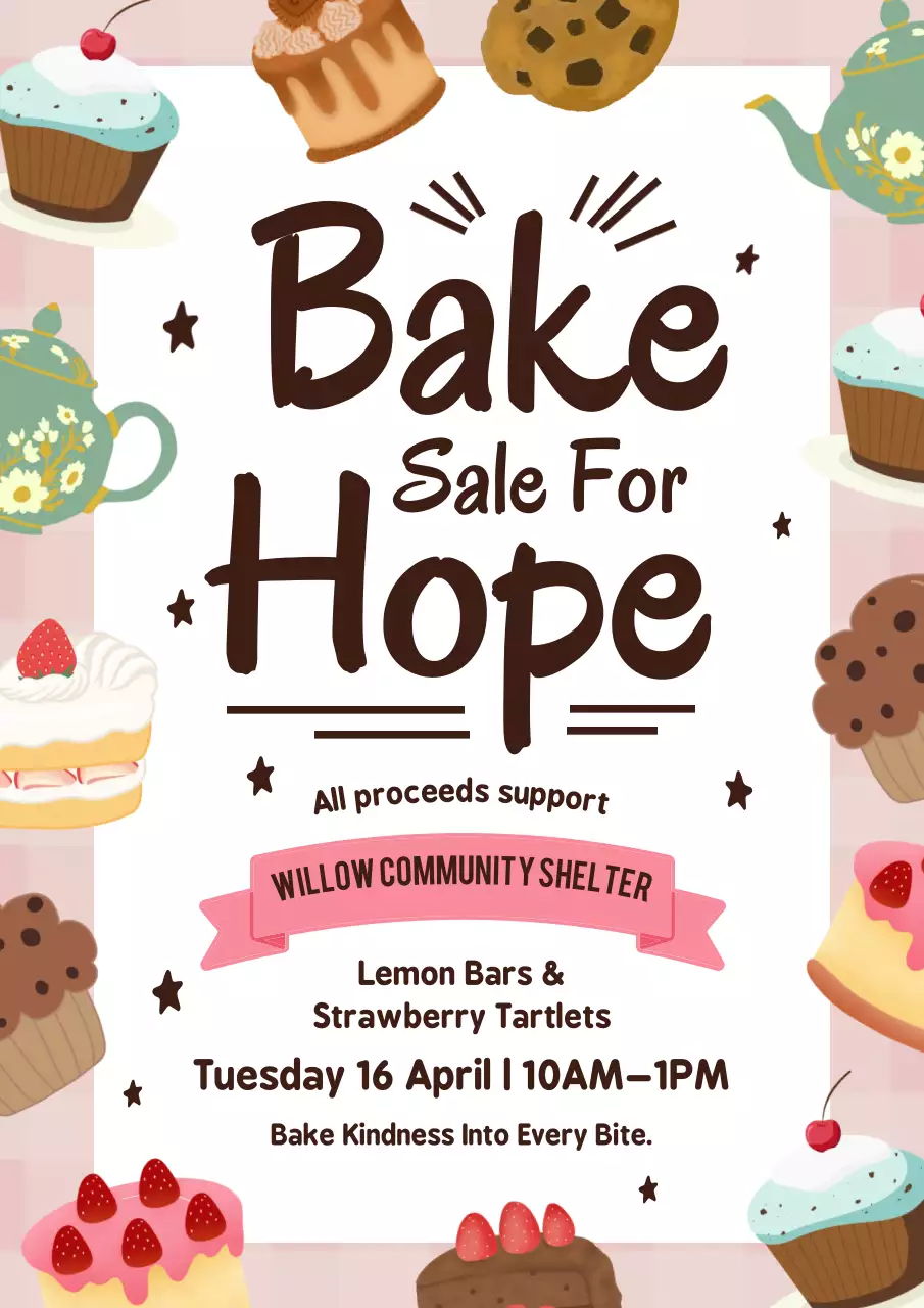 Pink Retro Bake Sale Announcement Poster