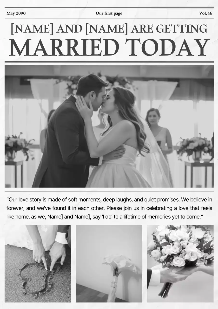 흑백 빈티지 결혼 초대장