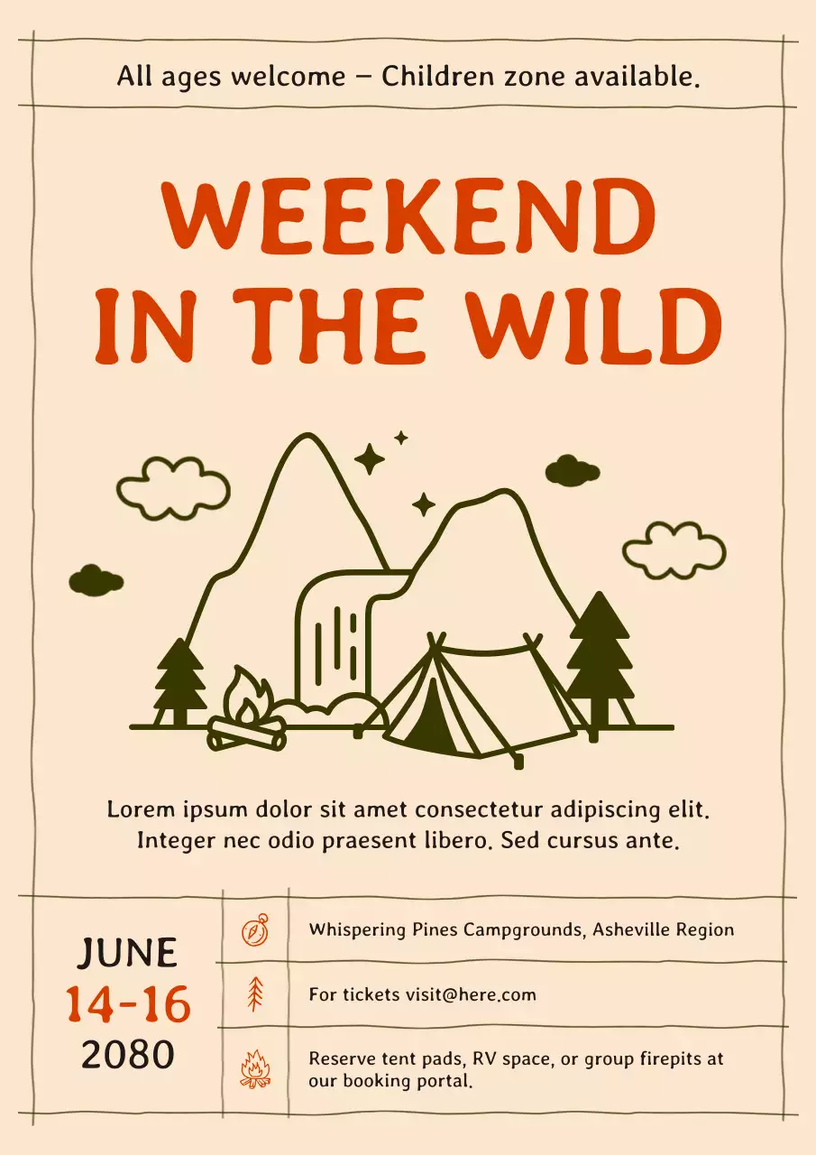 Beige Rustic Hand drawn Camping Event Announcement Poster