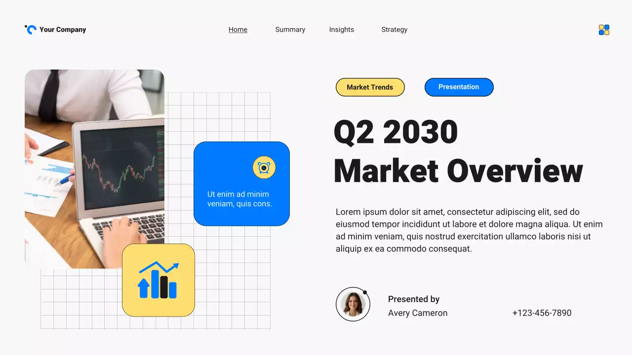 Blue and Yellow Bold Modern Market Trends Report Presentation