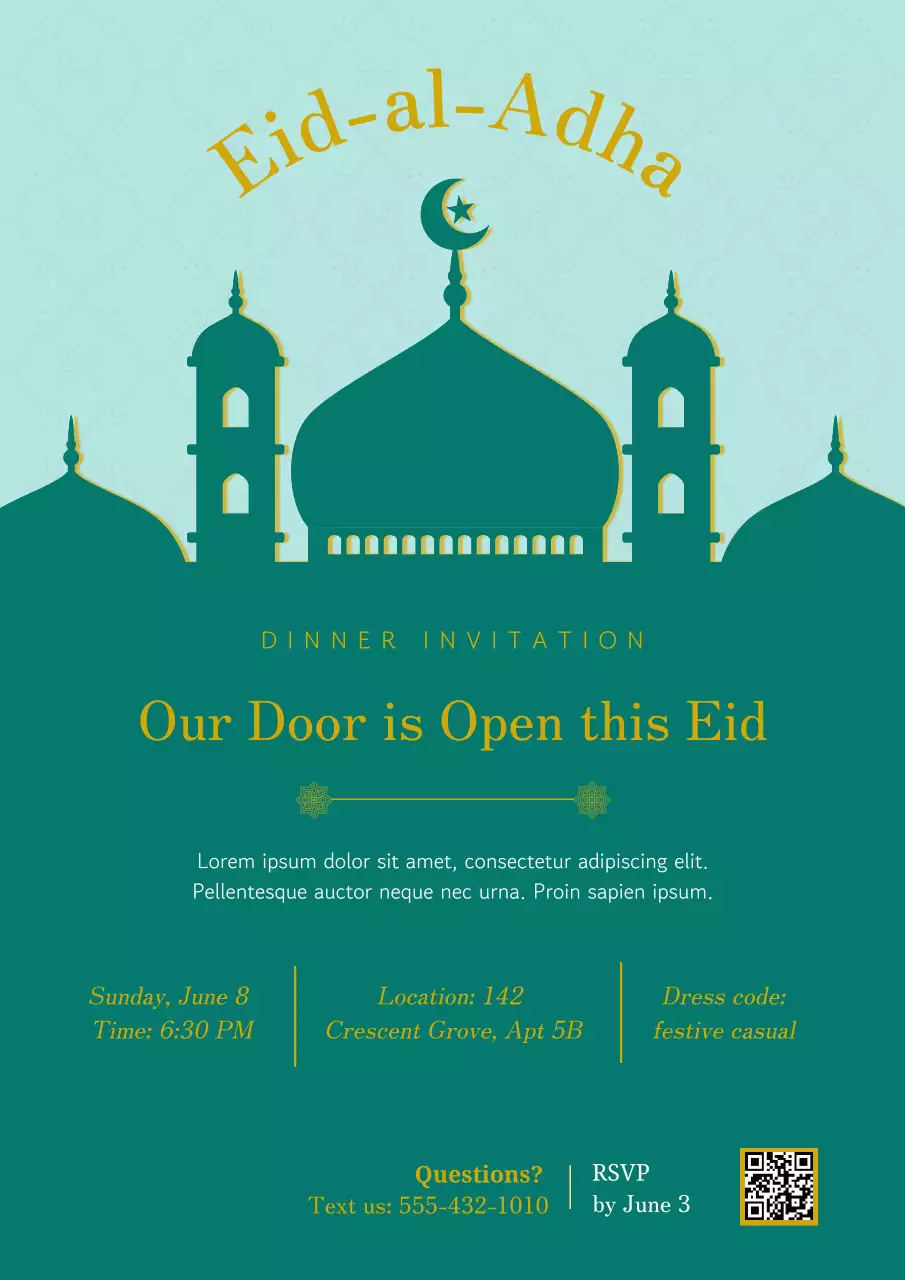 Teal Traditional Eid Invitation Poster