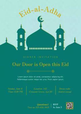 Teal Traditional Eid Invitation Poster