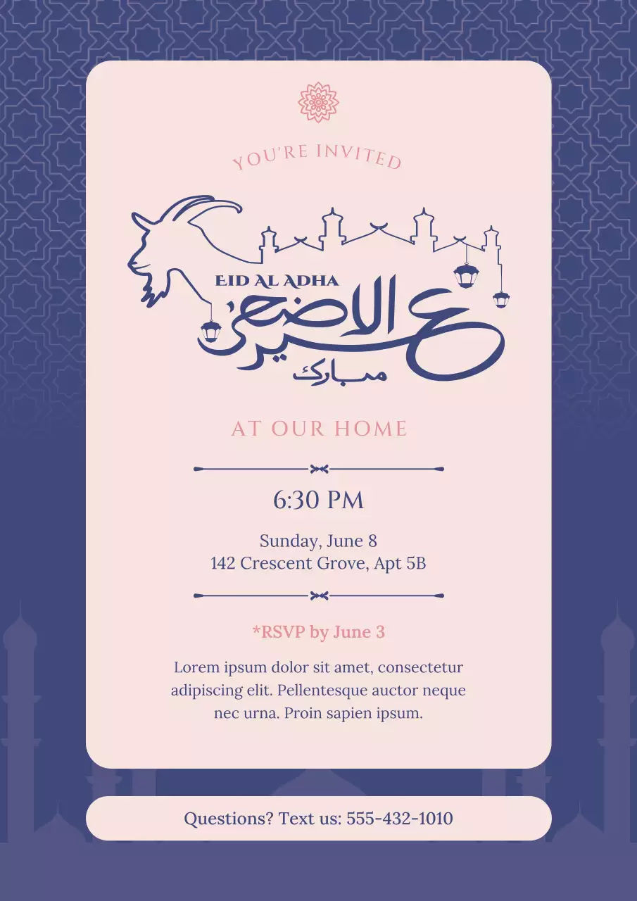 Blue Pink Elegant Eid Adha Invitation Poster