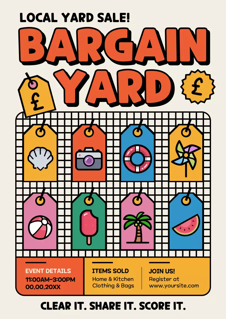 Beige Retro Yard Sale Advertisement Poster