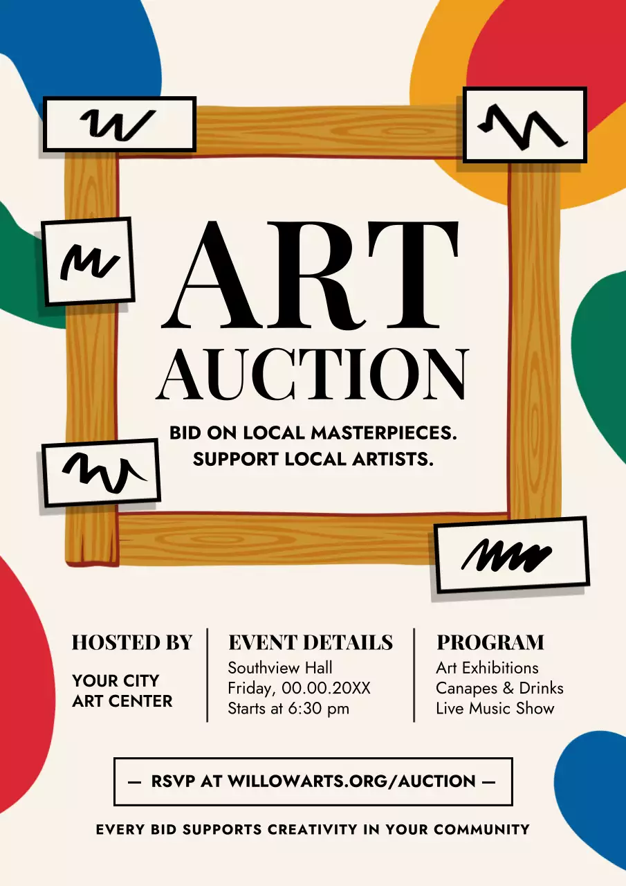 Colourful Rustic Art Auction Event Announcement Poster