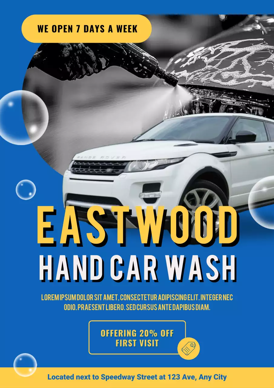Blue and Yellow Modern Car Wash Promotion Poster