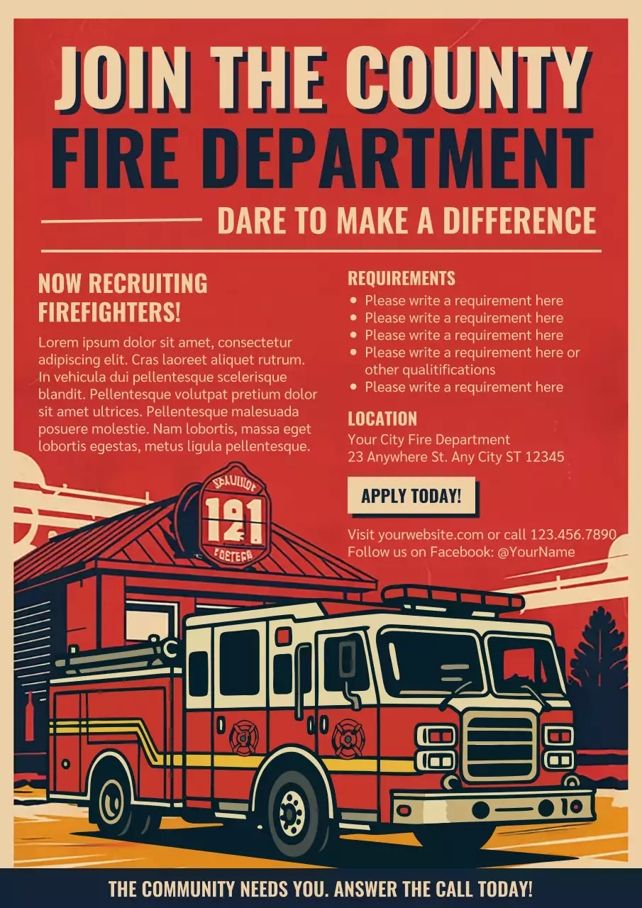 Red Retro Fire Department Recruitment Poster