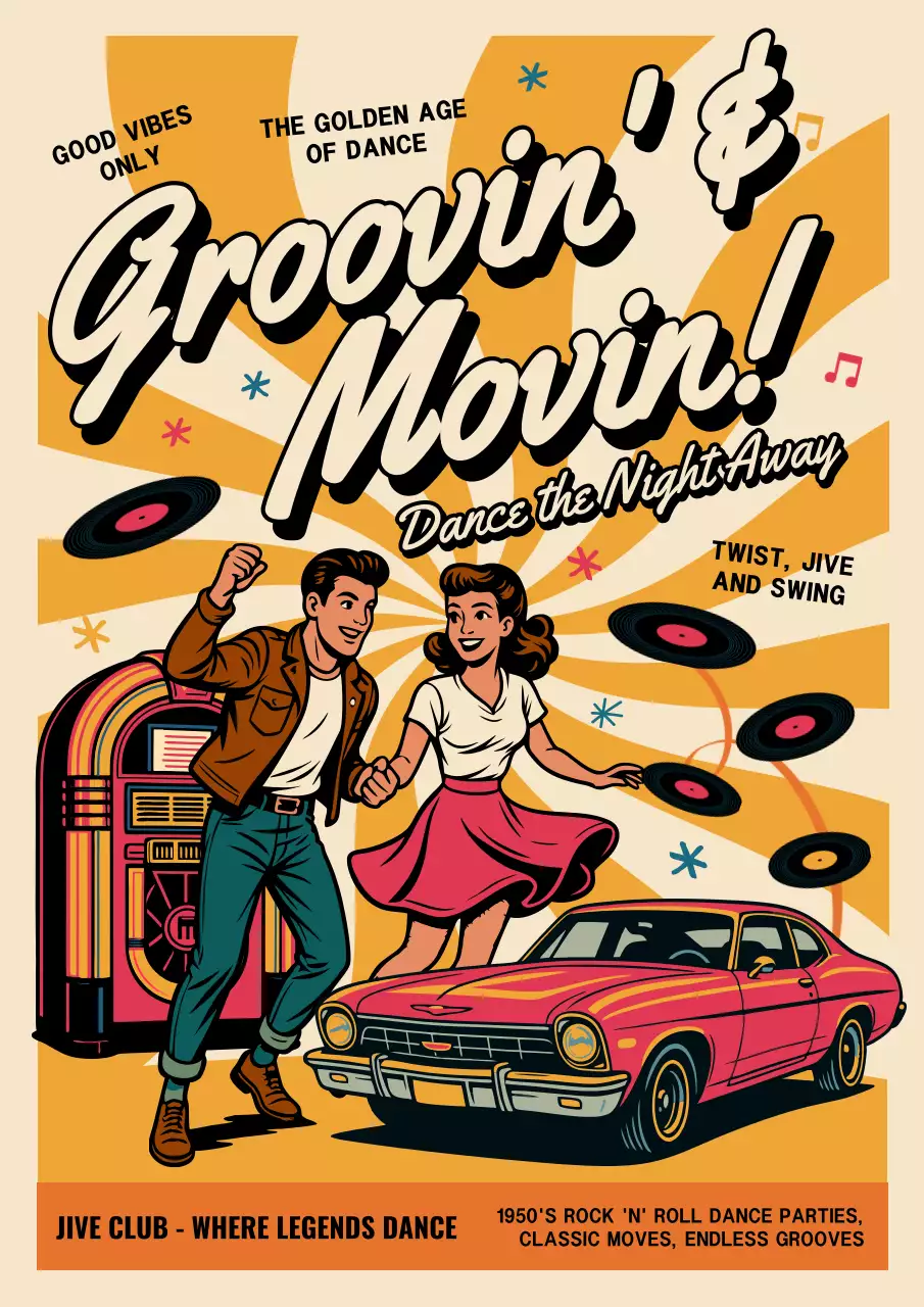 Orange Retro Vintage Dance Event Announcement Poster