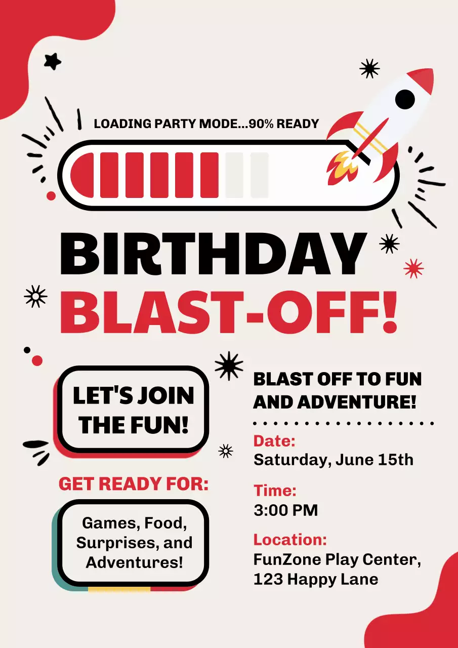 Red Playful Space Theme Birthday Invitation Poster