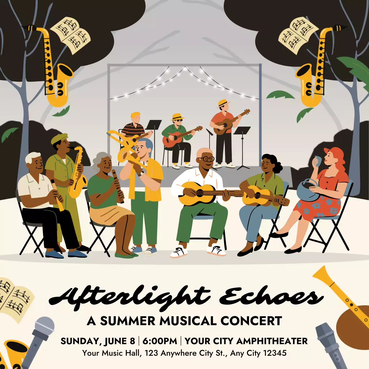 Yellow Retro Concert Invitation Social Media Post