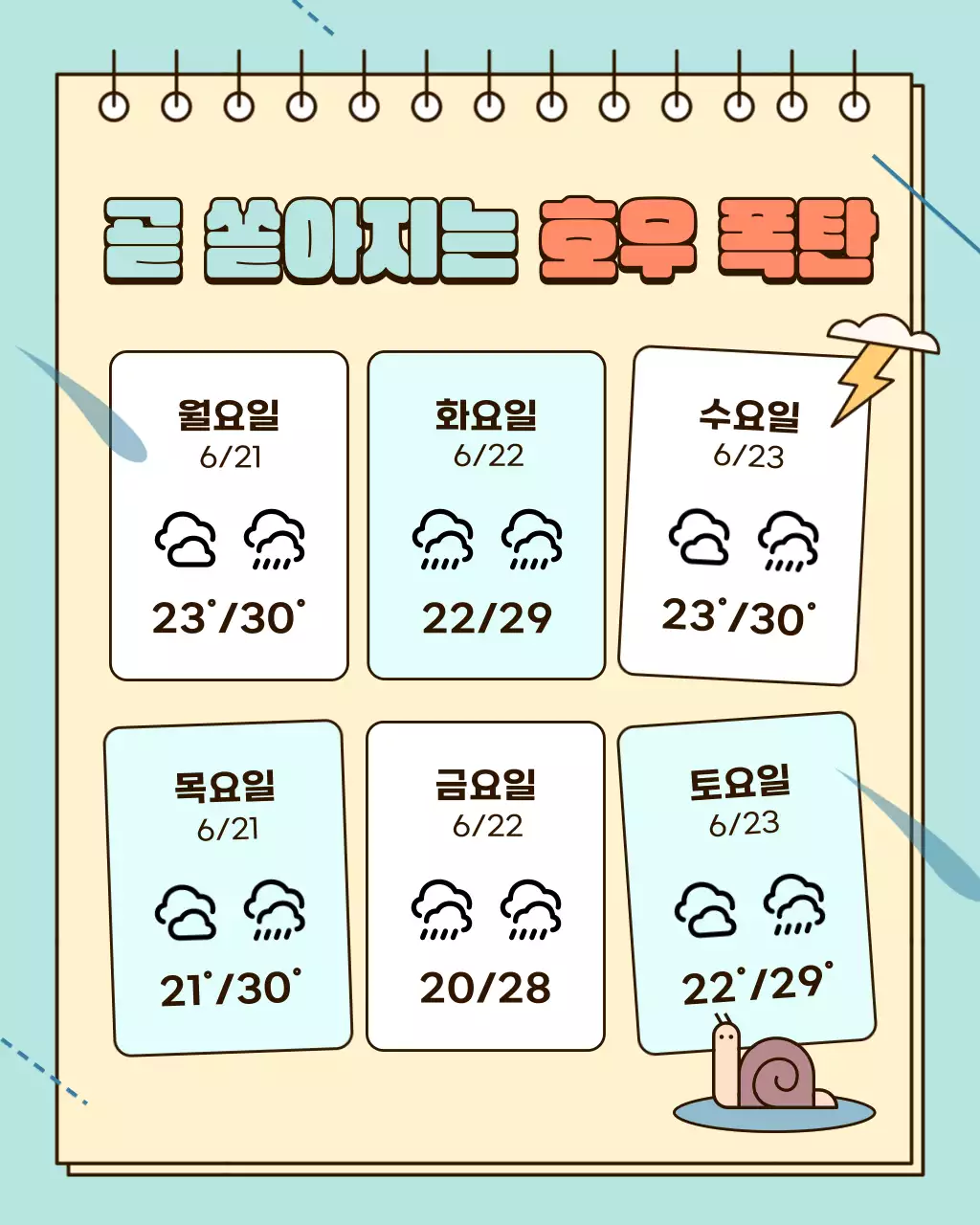 노랑과 하늘색의 아기자기한 장마철 안전 수칙 정보