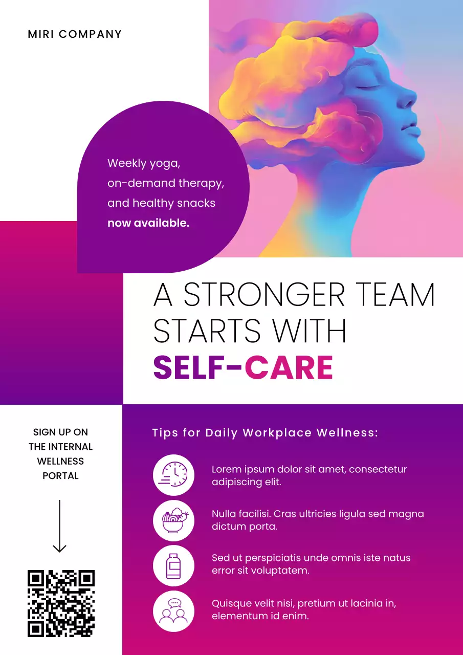 Pink and Purple Modern Workplace Wellness Program Promotion Poster
