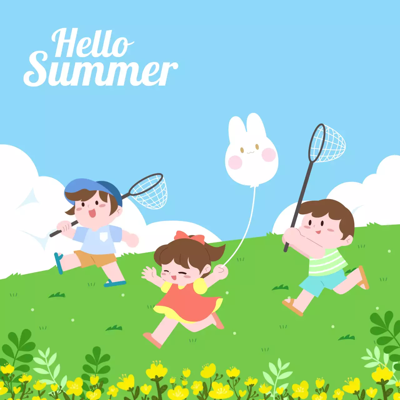 하늘색 아기자기한 여름 아이들 홍보