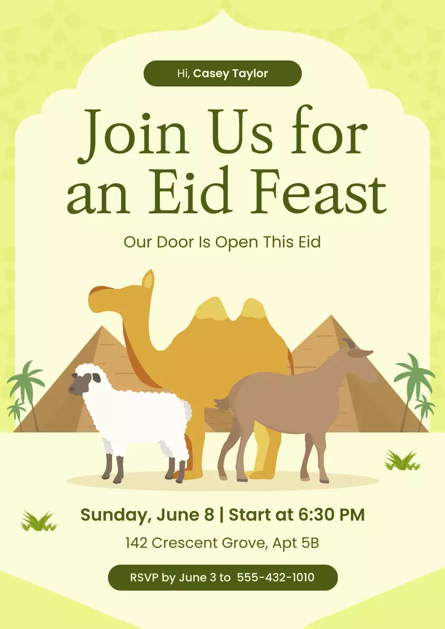 Green Illutrative Eid Adha Invitation Poster