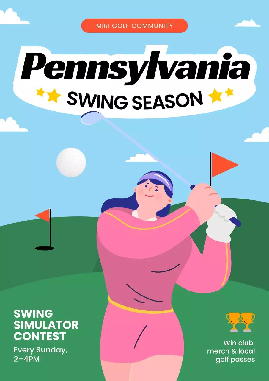 Blue and Green Illustrative Golf Sport Event Poster