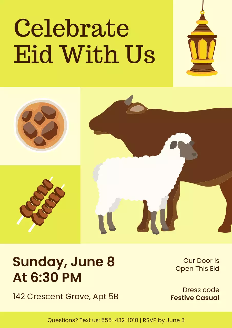 Green and Brown Eid Al-Adha Invitation Poster