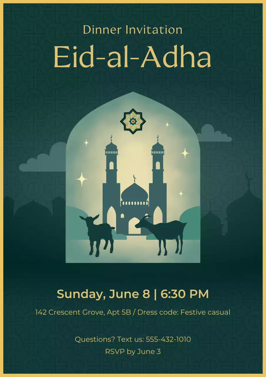 Eid Al Adha Dinner Invitation Green Poster
