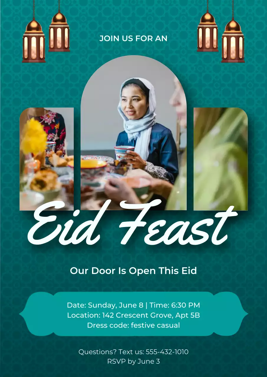 Teal Traditional Eid Invitation Poster