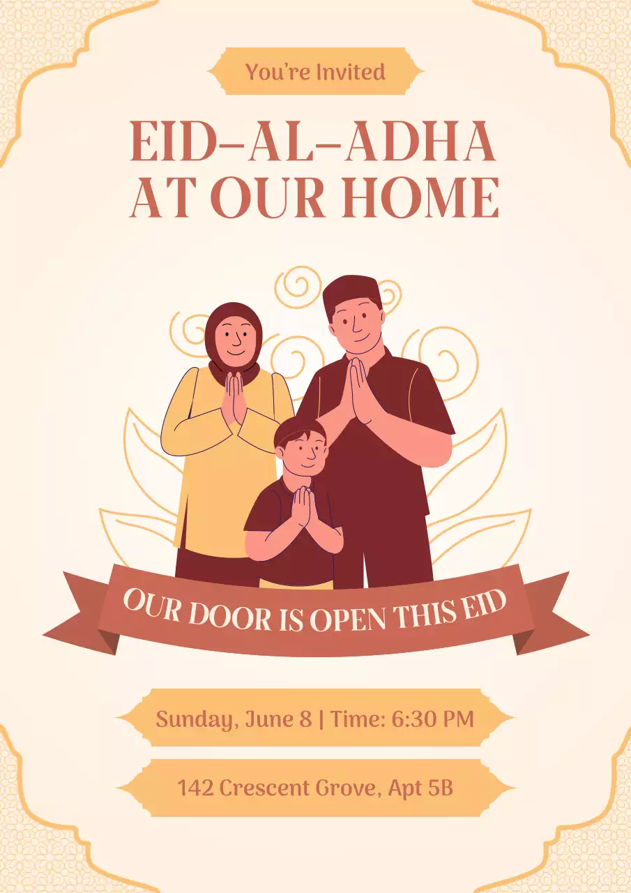 Beige Traditional Eid Al Adha Invitation Poster