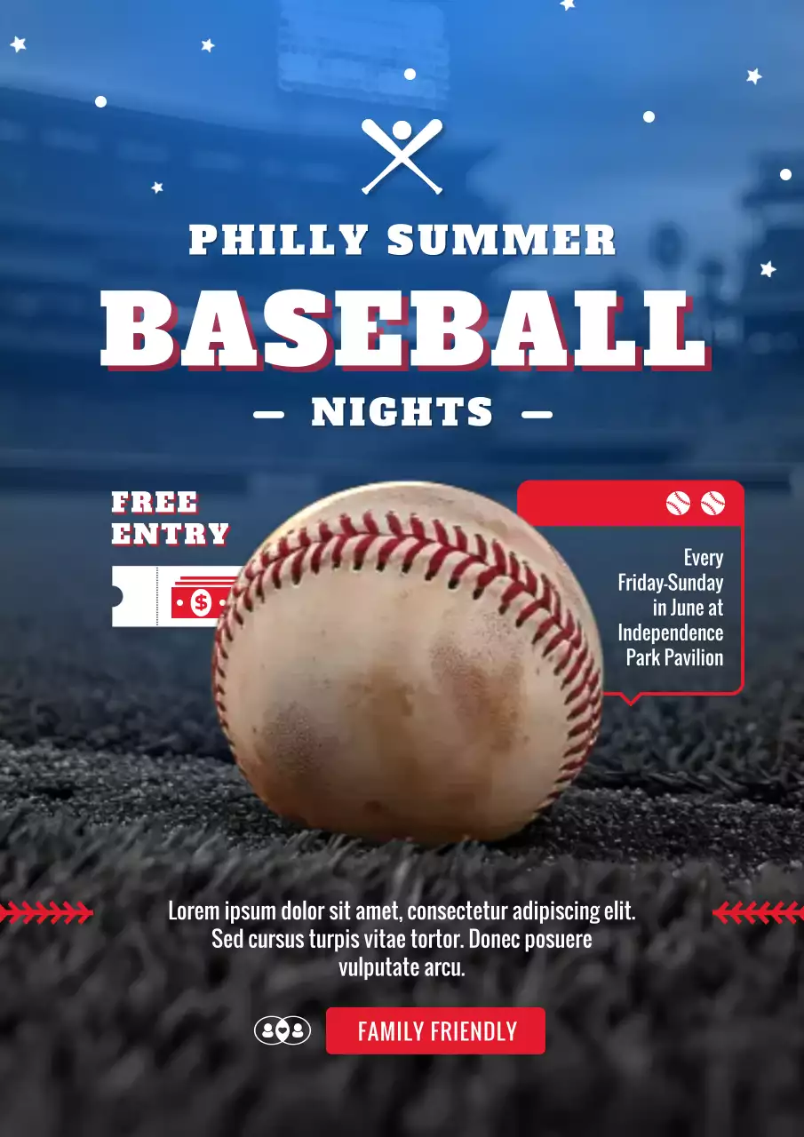 Red Retro Baseball Event Announcement Poster