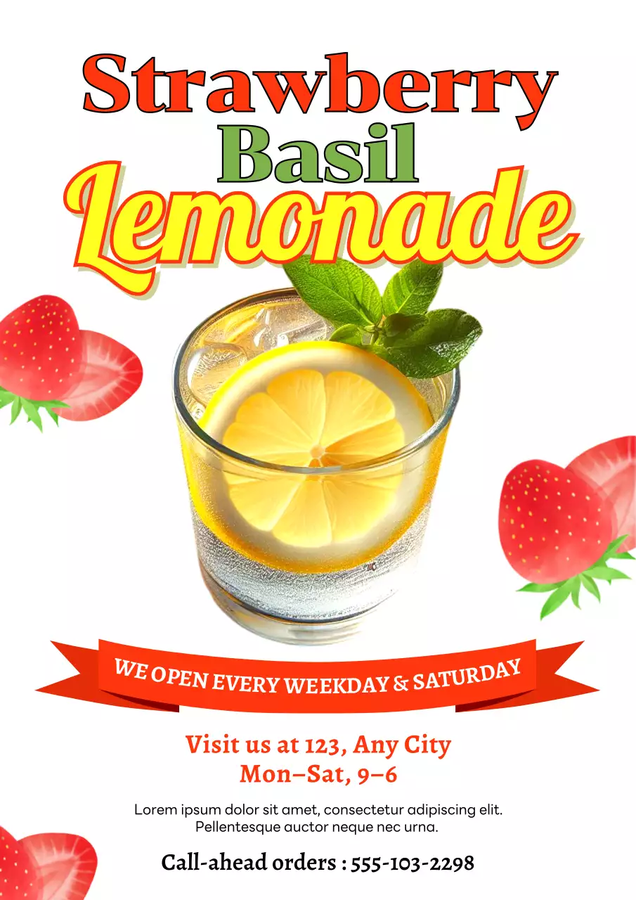 노란색 레트로 레모네이드 홍보 포스터