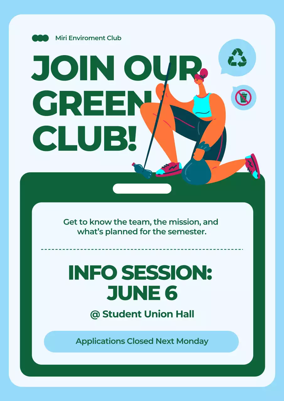 Blue and Green Illustrated University Club Recruitment Poster