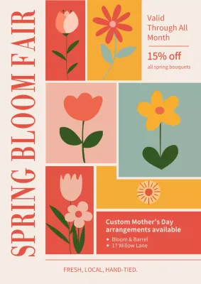 Coral Retro Flower Promotion Poster
