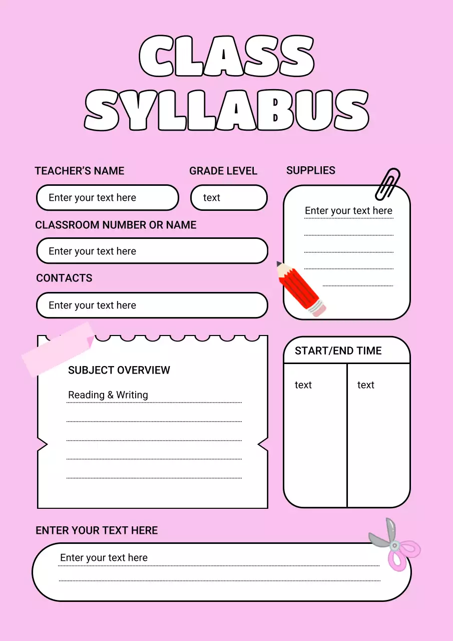 Pink Cute Class Syllabus Poster