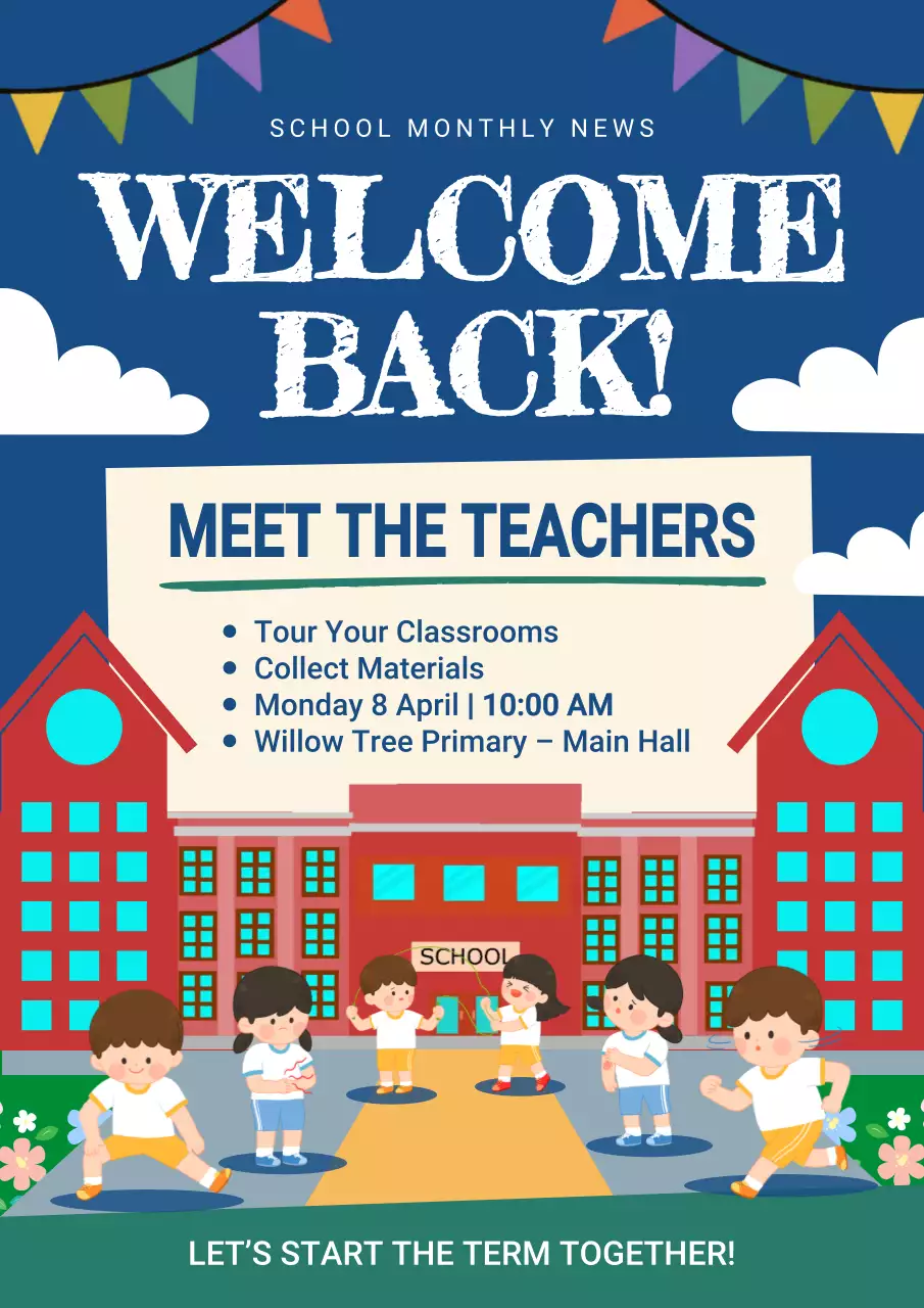 Blue Retro School Event Announcement Poster