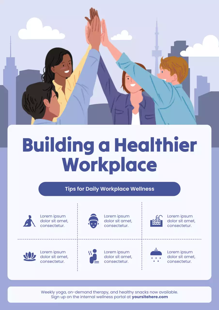 Blue Illustrated Workplace Wellness Program Promotion Poster