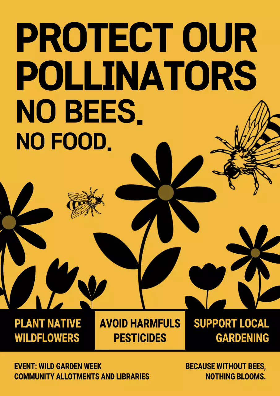 Yellow Bold Biology Pollinators Promotion Poster