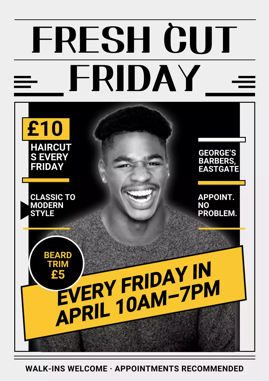 Black Newspaper Style Barber Promotion Poster