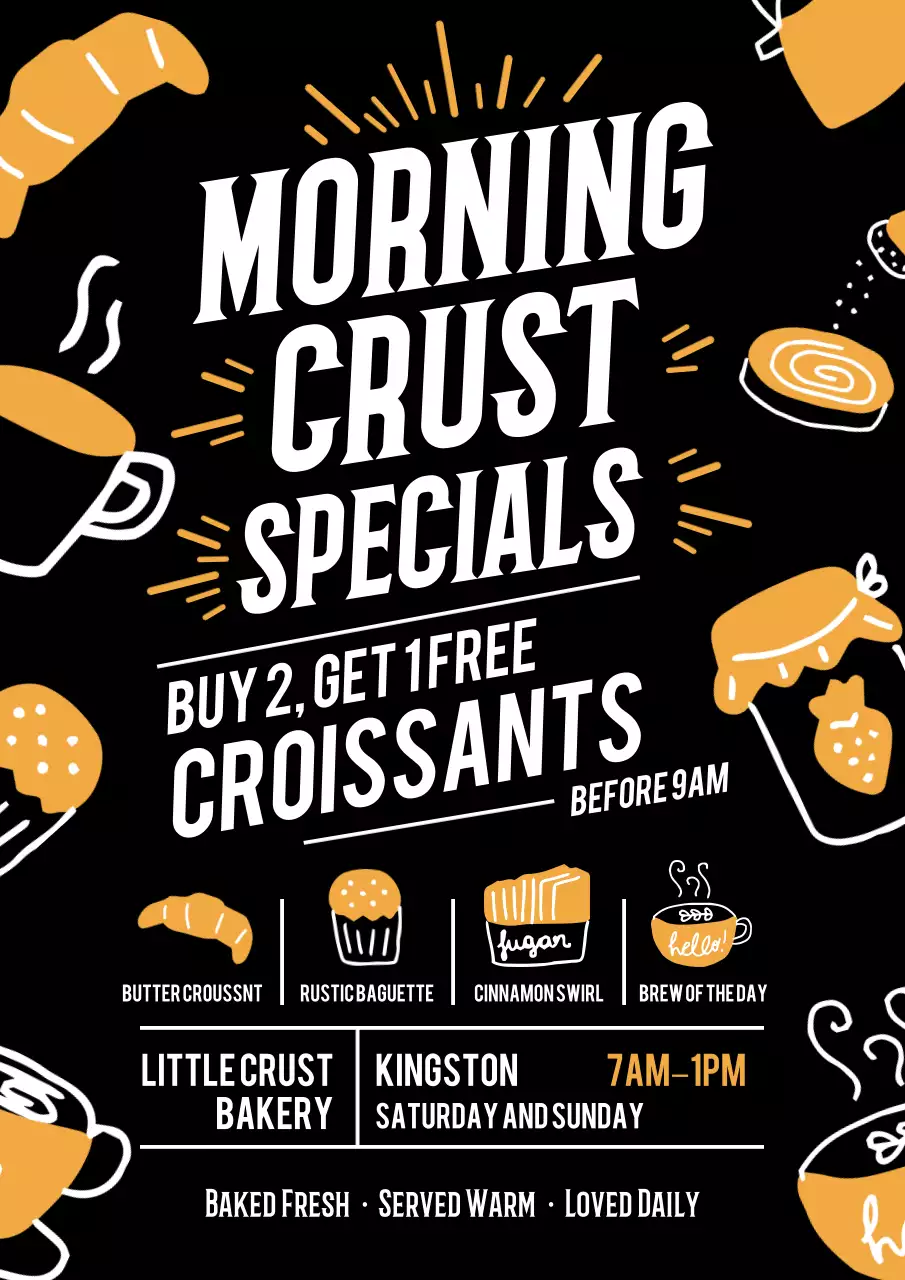 Black Illustrative Bakery Promotion Poster