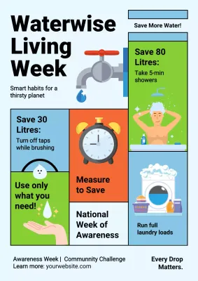 Blue Modern Water Conservation Guide Poster