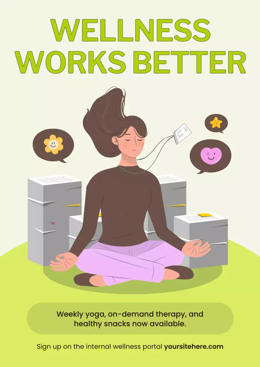 Green Illustrated Workplace Wellness Program Promotion Poster