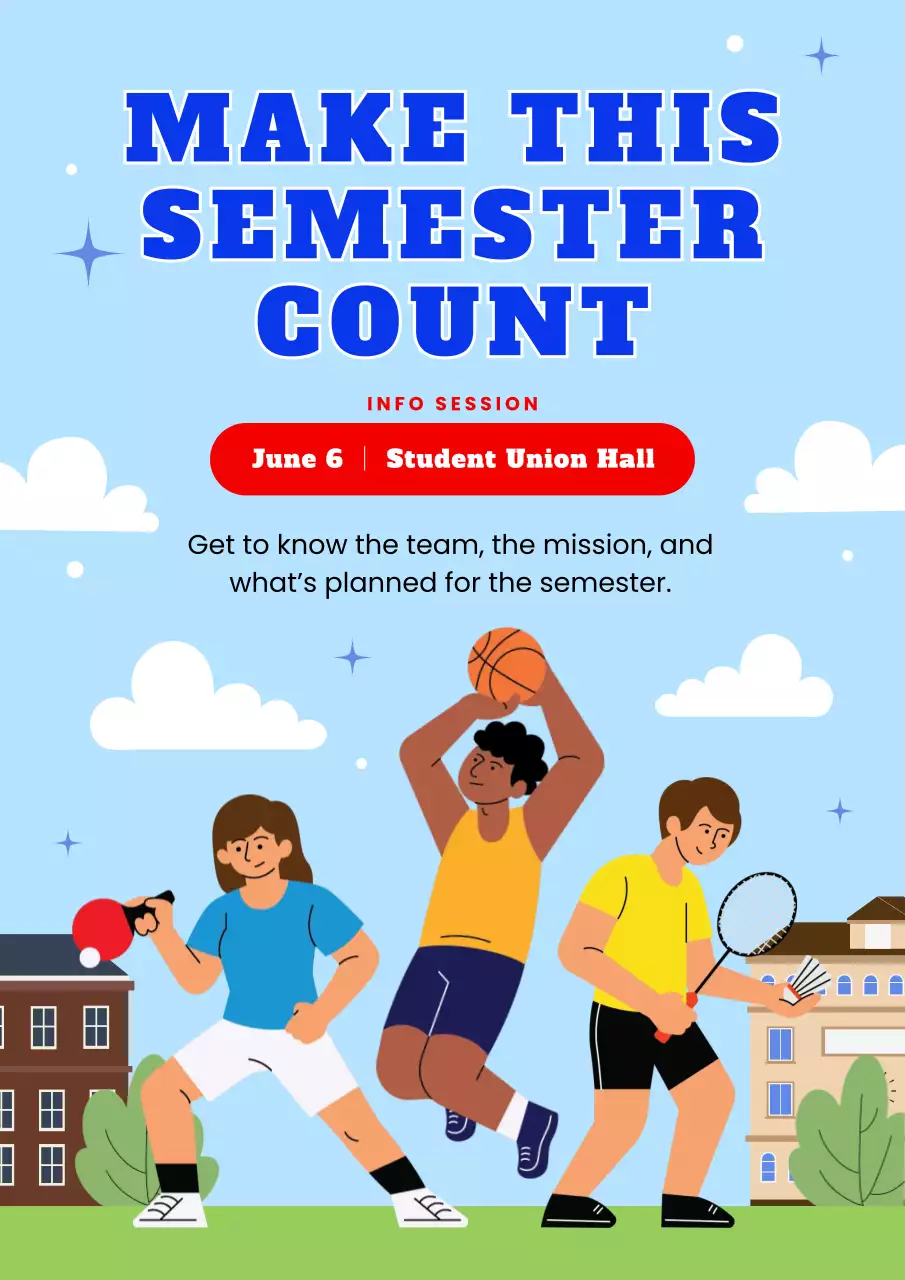 Blue Illustrated University Club Recruitment Poster