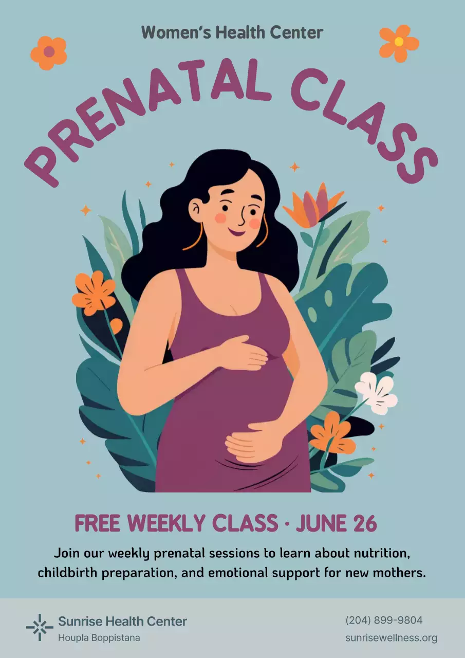 Purple Floral Prenatal Class Invitation Hospital Medical