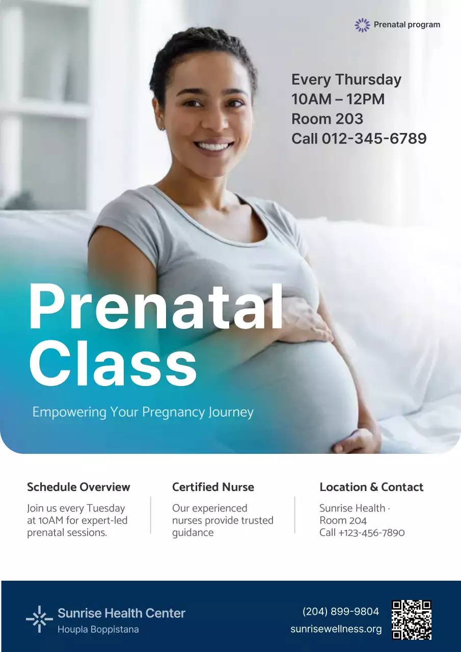 Teal Modern Prenatal Class Announcement Hospital Medical
