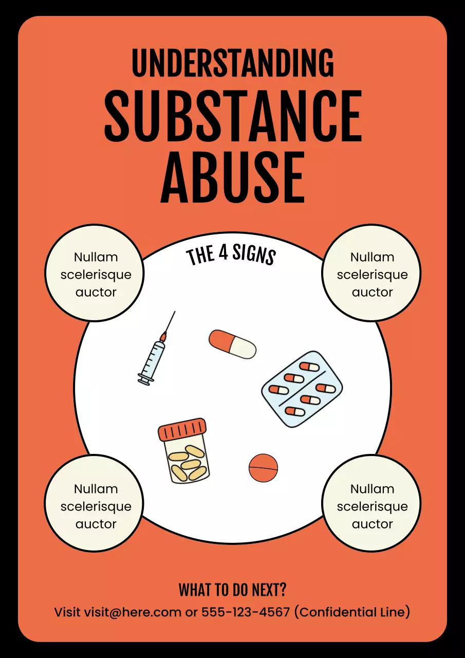 Orange and Orange Bold Illustrative Substance Abuse Information Poster