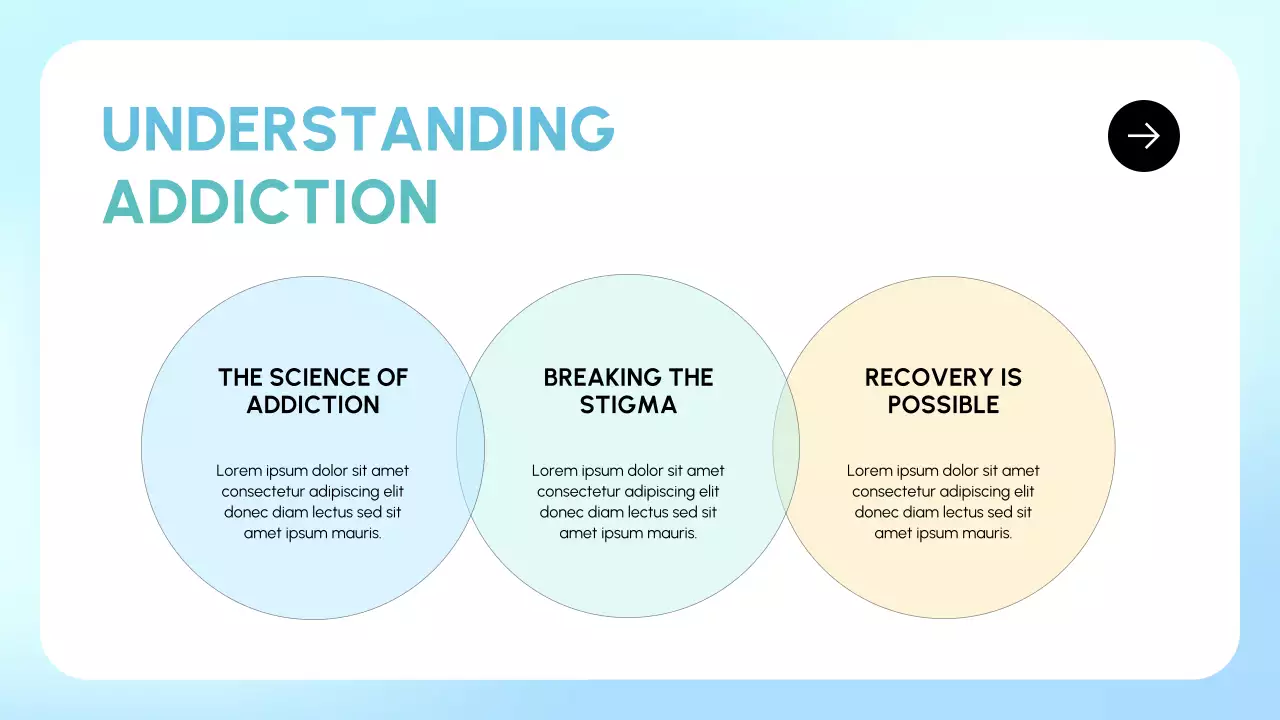 Apresentação sobre recuperação de abuso de substâncias limpas em azul e menta