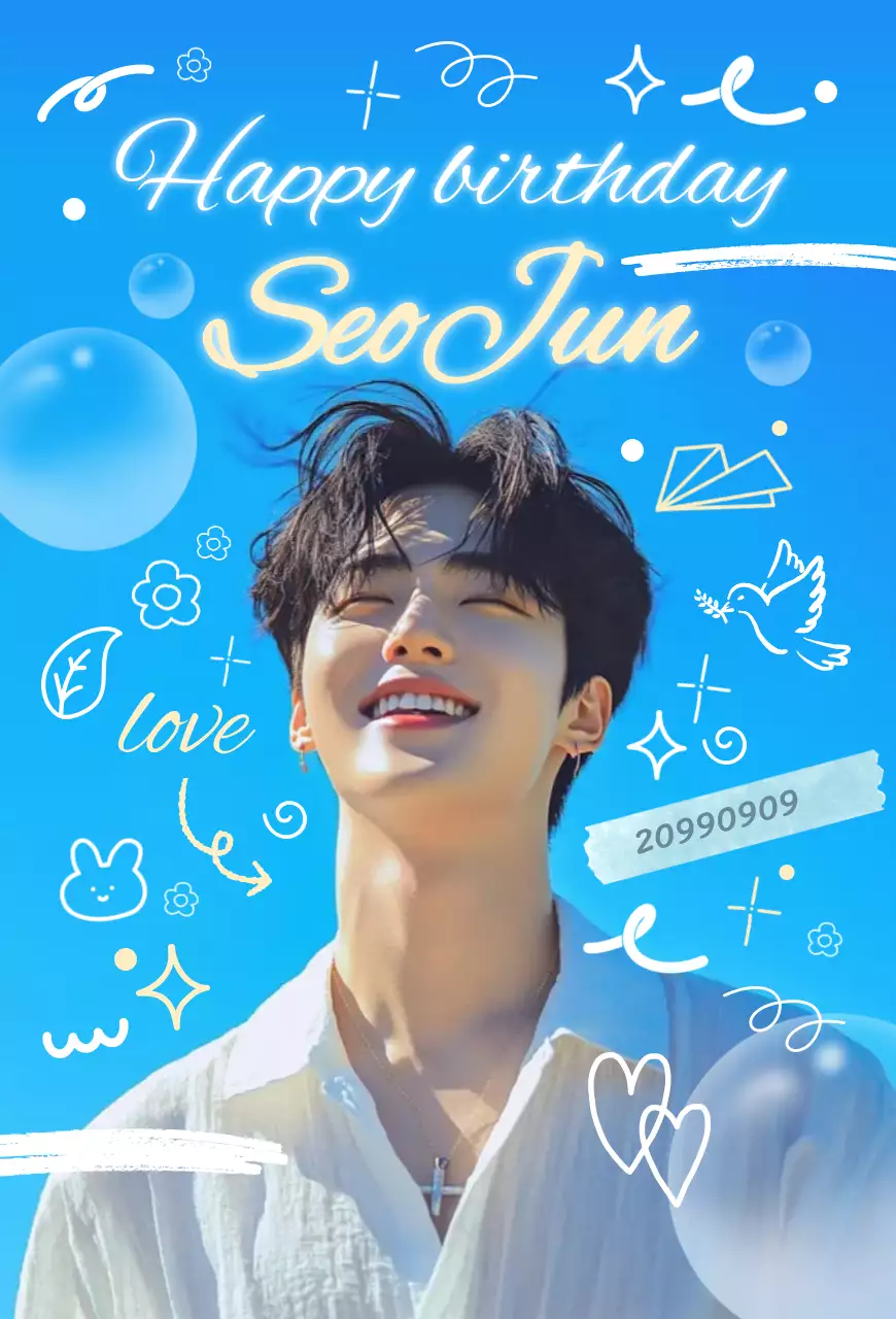 青 かわいい 誕生日 ポスター ピュアセンイル