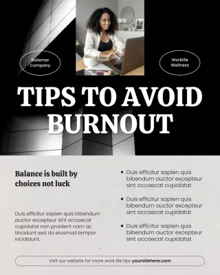 Black and Grey Minimalist Work-Life Wellness Tips Instagram Post