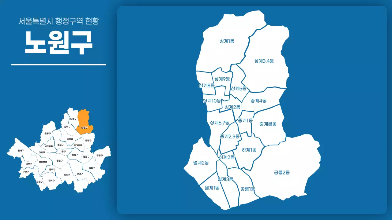 파란색의 심플한 서울특별시 자치구별 행정구역 현황