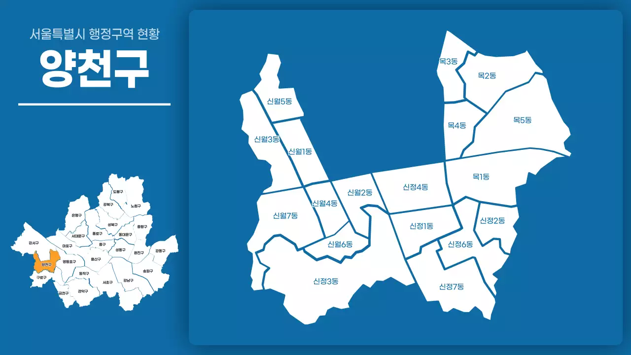 파란색의 심플한 서울특별시 자치구별 행정구역 현황