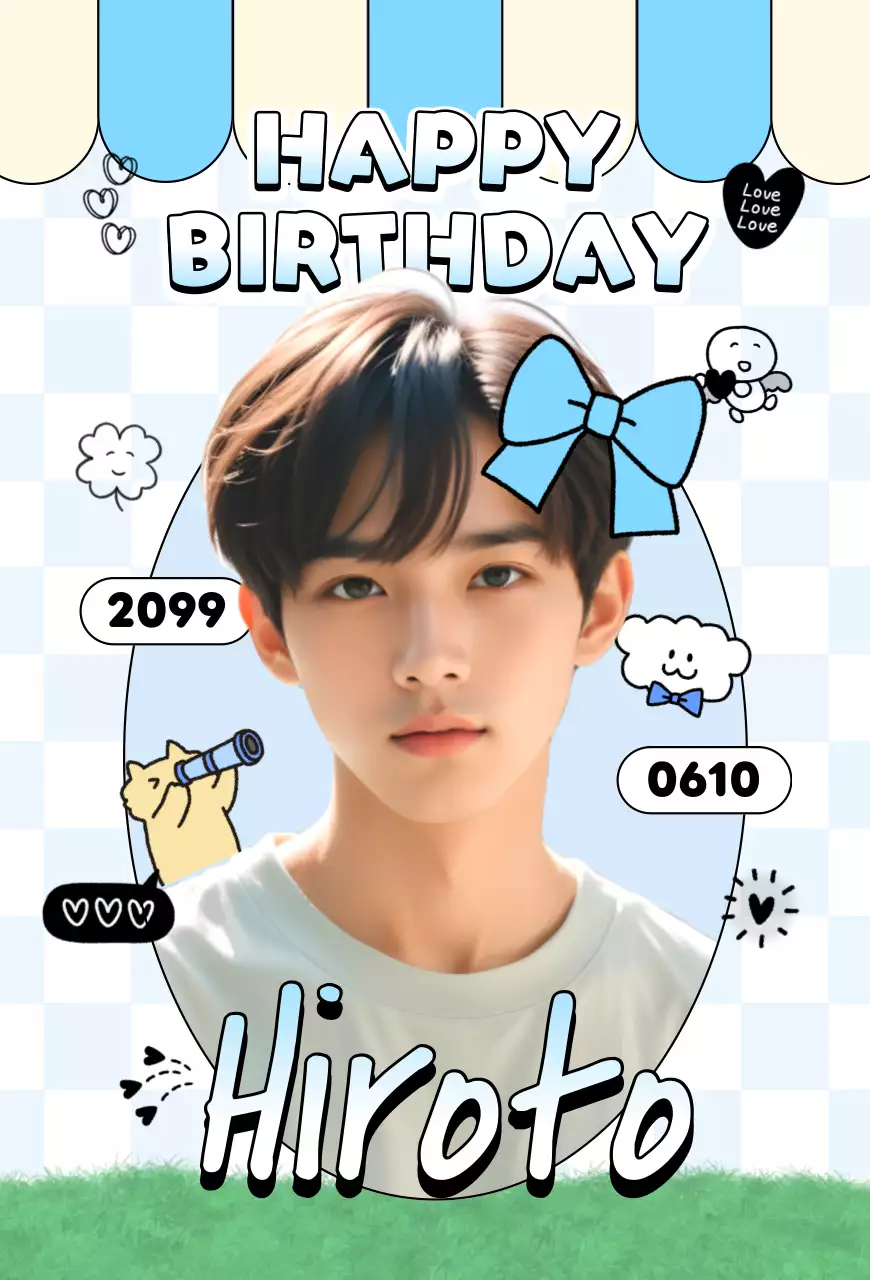 青 かわいい 誕生日 ポスター かわいいセンイル