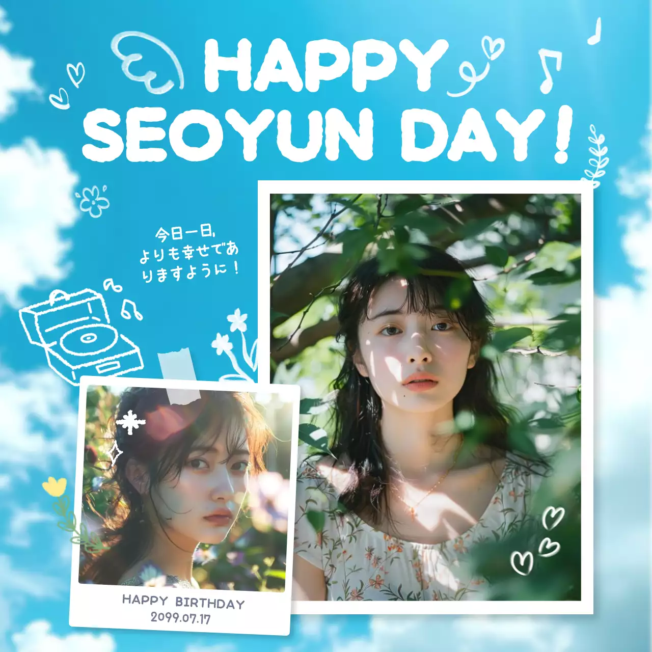 青 かわいい 誕生日 ポスター ピュアセンイル