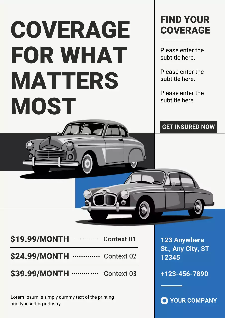Blue Vintage Car Insurance Advertisement Poster