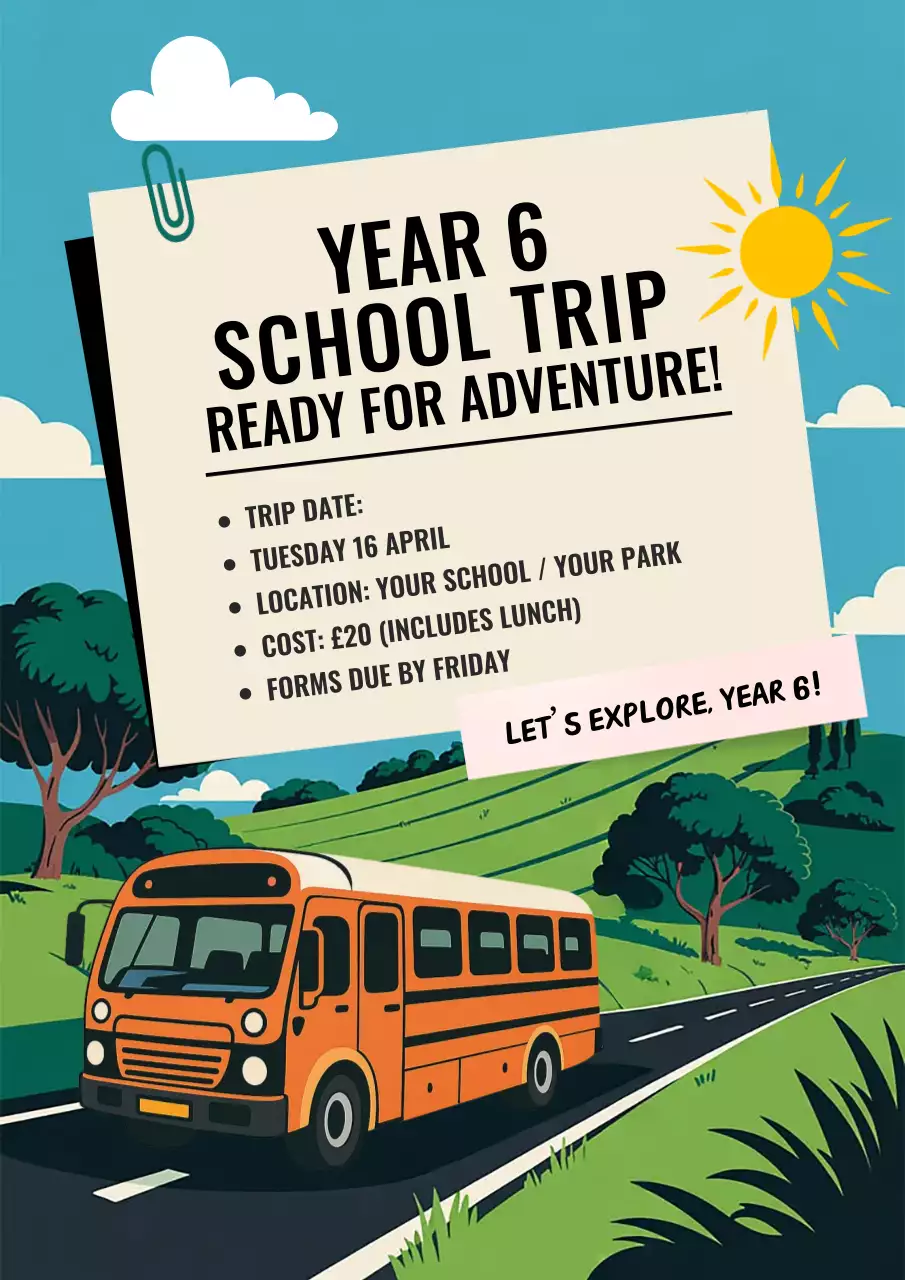 Orange Retro School Trip Announcement Poster